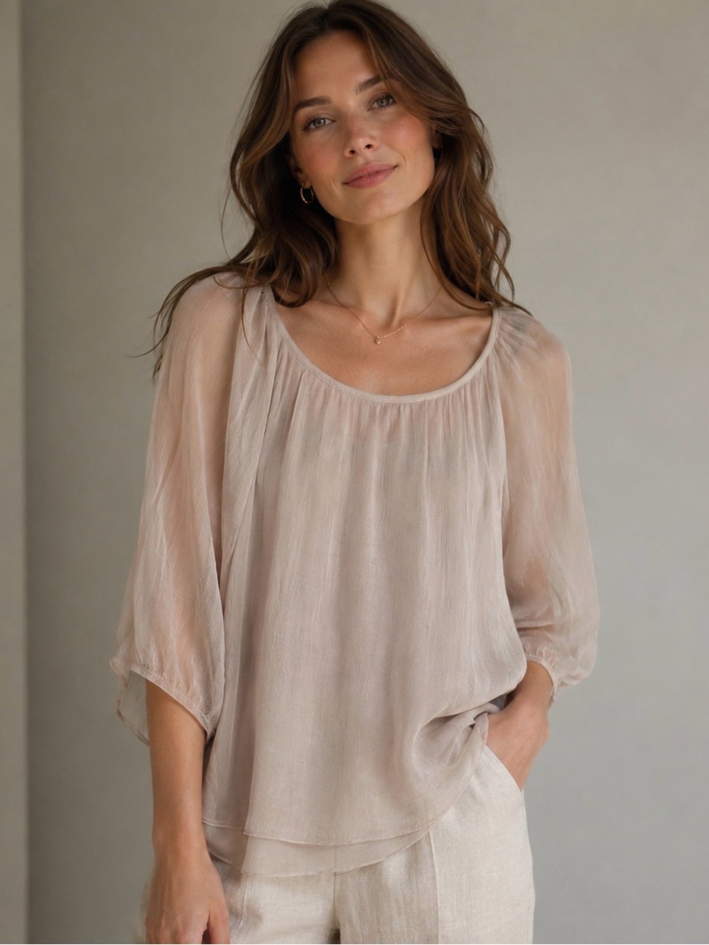Bellaumbra Italian Made Women’s Silk Off White Cream Blouse With Lining Medium